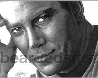 Captain Kirk from Star Trek Fine Art - "Kirk Smirk" - Star Trek Artwork - 11x17 Pencil Drawing Print