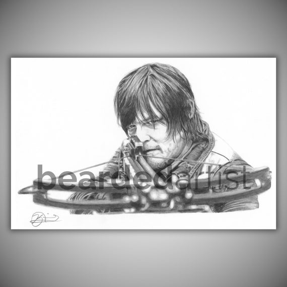 鉛筆画　The Walkng Dead-Darly Dixon Daryl Dixon Walking Dead Sketch Portrait Print - Etsy Canada