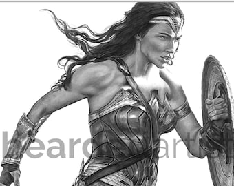 Wonder Woman Fine Art - "No Man's Land" - Wonder Woman Artwork - 11x17 Pencil Drawing Print