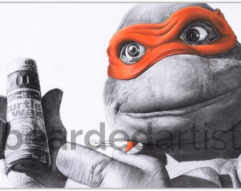 Michelangelo -  Teenage Mutant Ninja Turtles - "Funny Mikey!" - TMNT Fine Art - 1990 TMNT - Pencil Drawing Print - 11x17"