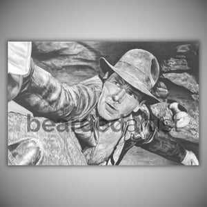Indiana Jones Pencil Drawing - The Last Crusade Fine Art - "Let It Go" - Indiana Jones Art - 11x17 Pencil Drawing Print
