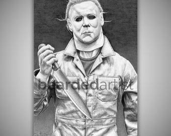 Michael Myers Graphite Drawing – Halloween Horror Movie Art Print
