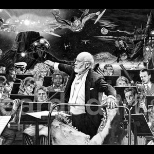 John Williams the Composer Fine Art Johnny John Williams Movie Score Artwork 11x17 Pencil Drawing Print image 1