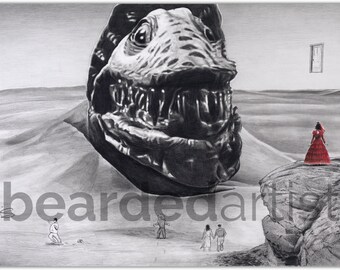 Beetlejuice and Dune Sandworm Mashup Fine Art - "Betelspice" - Beetlejuice and Dune Artwork - 11x17 Pencil Drawing Print