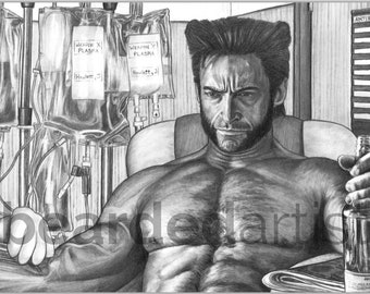 Wolverine from the X-Men Fine Art - "Wolvey Anitbodies" - X-Men Artwork - Wolverine Antibodies for Illness - 11x17 Pencil Drawing Print
