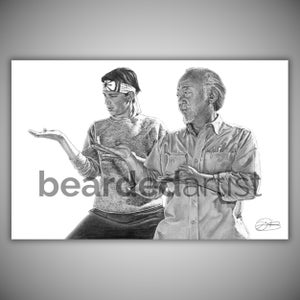 Karate Kid Bleistift Zeichnung - Karate Kid Fine Art - &quot;Wachs auf, Wachs ab&quot; - Karate Kid Kunstwerk - 11x17 Print