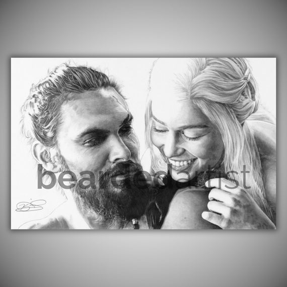 Khal Drogo & Daenerys Graphite Drawing – Game of Thrones Art Print