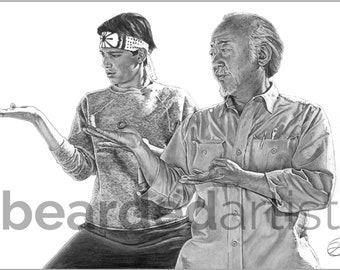 Karate Kid Fine Art - "Wax on, Wax off" - Karate Kid Artwork - 11x17 Pencil Drawing Print