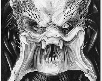 Predator - "WTH are You?" - Horror Art - The Predator Drawing - Pencil Drawing Print - 11x17"