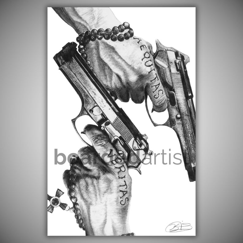 Aequitas & Veritas – The Boondock Saints Pencil Drawing | Cult Classic Wall Art | Movie Tattoo Art Print image 1