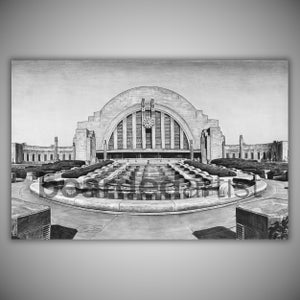 The REAL Hall of Justice Pencil Drawing - Cincinnati Union Terminal Fine Art - &quot;Union Terminal&quot; - 11x17 Pencil Drawing Print