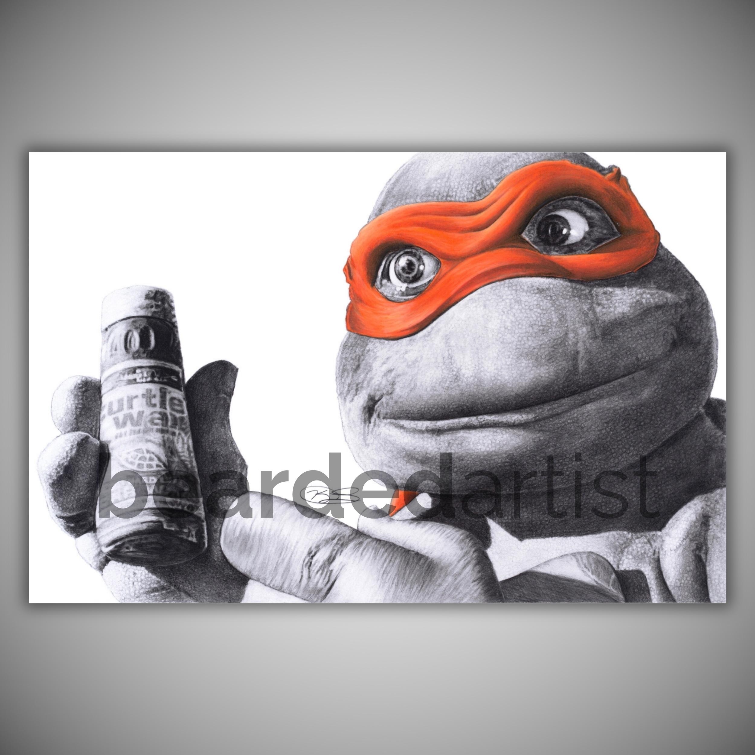 Michelangelo TMNT Print – Funny Ninja Turtle Graphite & Colored
