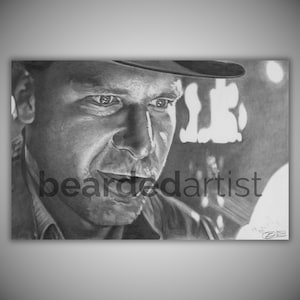 Indiana Jones Pencil Drawing - The Temple of Doom Fine Art - &quot;Fortune and Glory&quot; - Indiana Jones Art - 11x17 Pencil Drawing Print