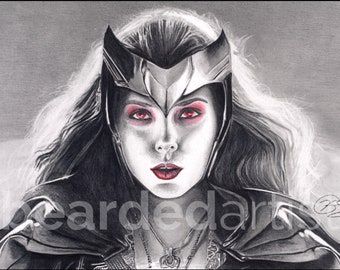 Wanda Maximoff from The Avengers Fine Art  - "Wanda" - Scarlet Witch Art - 11x17 Pencil Drawing Print