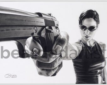 Trinity from The Matrix Fine Art - "Dodge This" - The Matrix Art - 11x17 Pencil Drawing Print