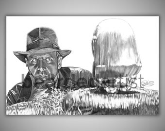 Indiana Jones Pencil Art Print – Raiders of the Lost Ark Movie Decor