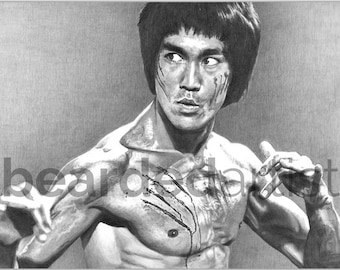Bruce Lee from Enter the Dragon Fine Art - "Little Dragon" - Enter the Dragon Artwork - Bruce Lee Artwork - 11x17 Pencil Drawing Print
