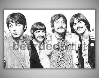 Fab Four – The Beatles Pencil Drawing | Classic Rock Wall Art | Music Legend Home Decor