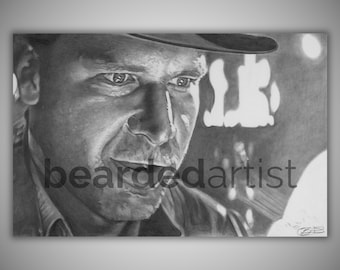 Indiana Jones Graphite Drawing – Adventure Movie Wall Art, Harrison Ford Fan Gift