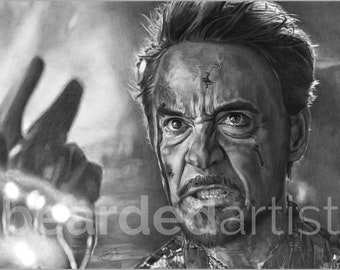 Iron Man from the Avengers Fine Art - "Last Defiance" - Tony Stark Artwork - Avengers Endgame Art - 11x17 Pencil Drawing Print