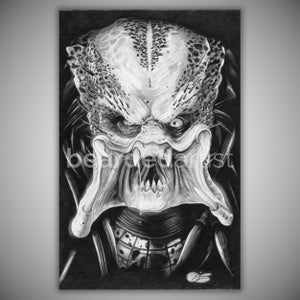 Predator Pencil Drawing - Predator Fine Art - &quot;WTH are You?&quot; - The Predator Artwork - Pencil Drawing Print - 11x17&quot;