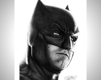 Batman - "Batfleck" - Batman Pencil Drawing - Justice League Art - Pencil Drawing Print - 8.5x11" or 11x17"