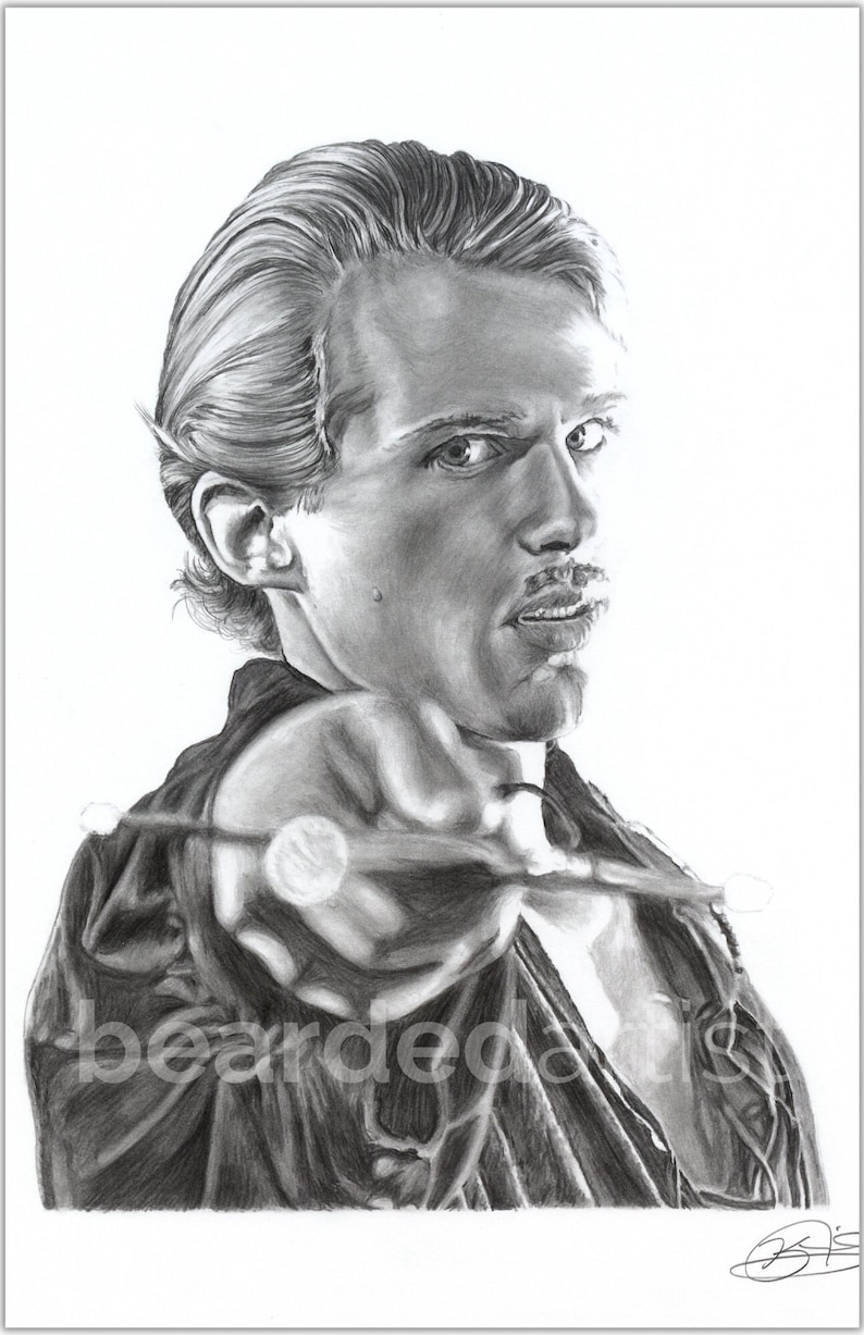 Westley from The Princess Bride Fine Art Drop Your Sword Princess Bride Artwork 11x17 Pencil Drawing Print image 1