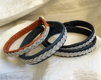 JONNA - Nordic Sami inspired unisex bracelet of reindeer leather and pewter thread with 4% silver