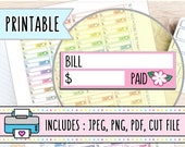 Cute Bill Paid Quarter Box Sticker, Printable Planner or Calendar Stickers, Payment Due Functional Stickers, Pay Bills Checkbox - Cut File