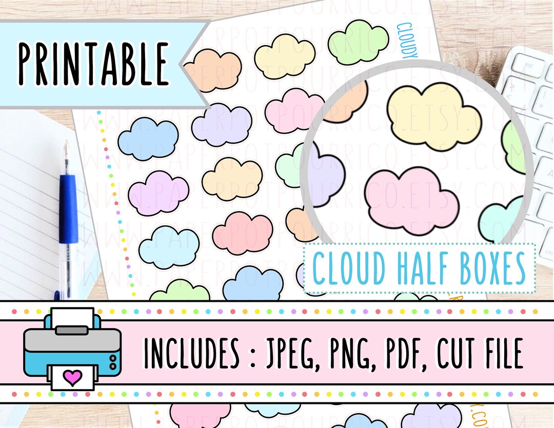 Cute Pastel Rainbow Cloudy Half Boxes, Printable Planner Stickers ...