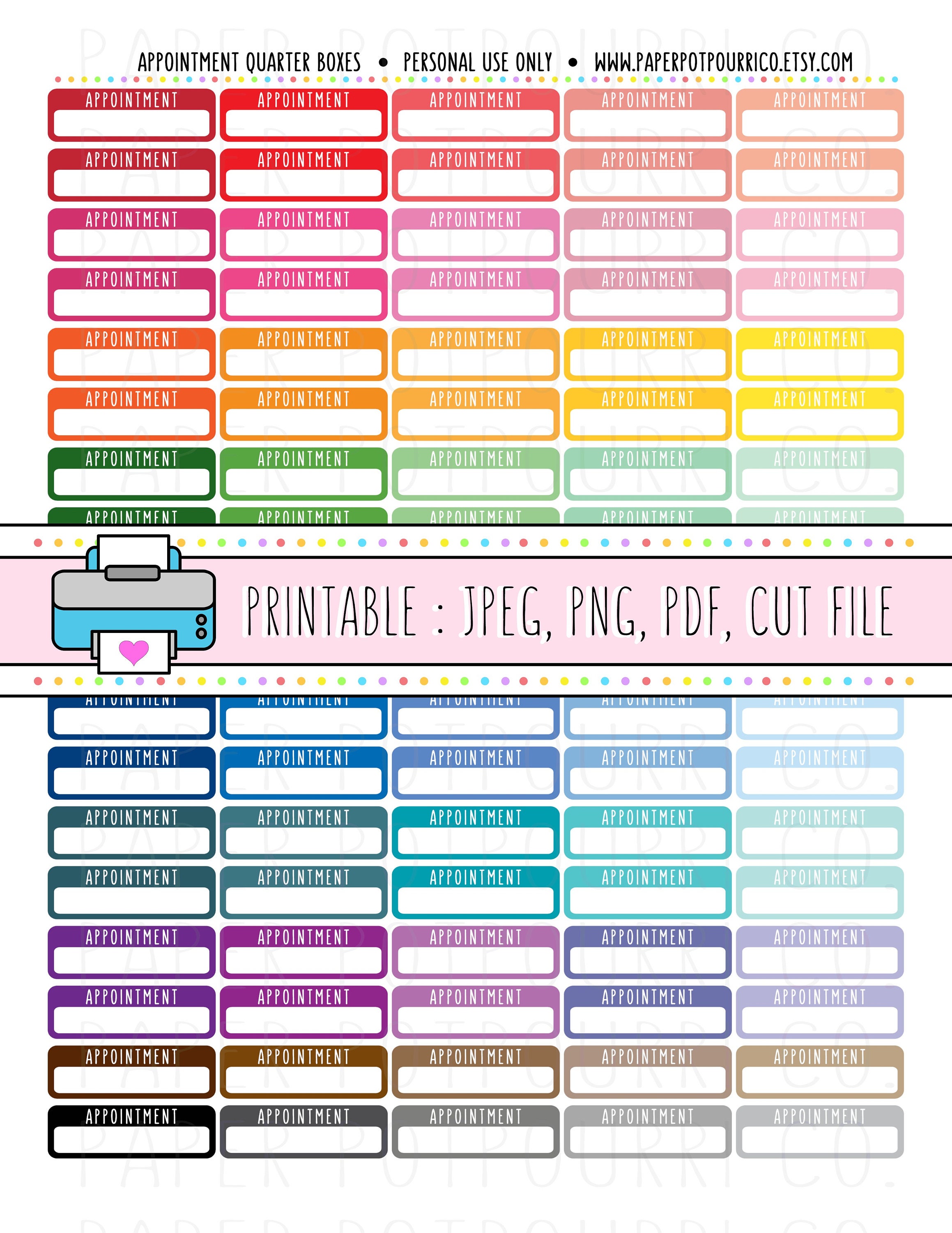Appointment Planner Stickers, Printable Erin Condren Sized Quarter ...