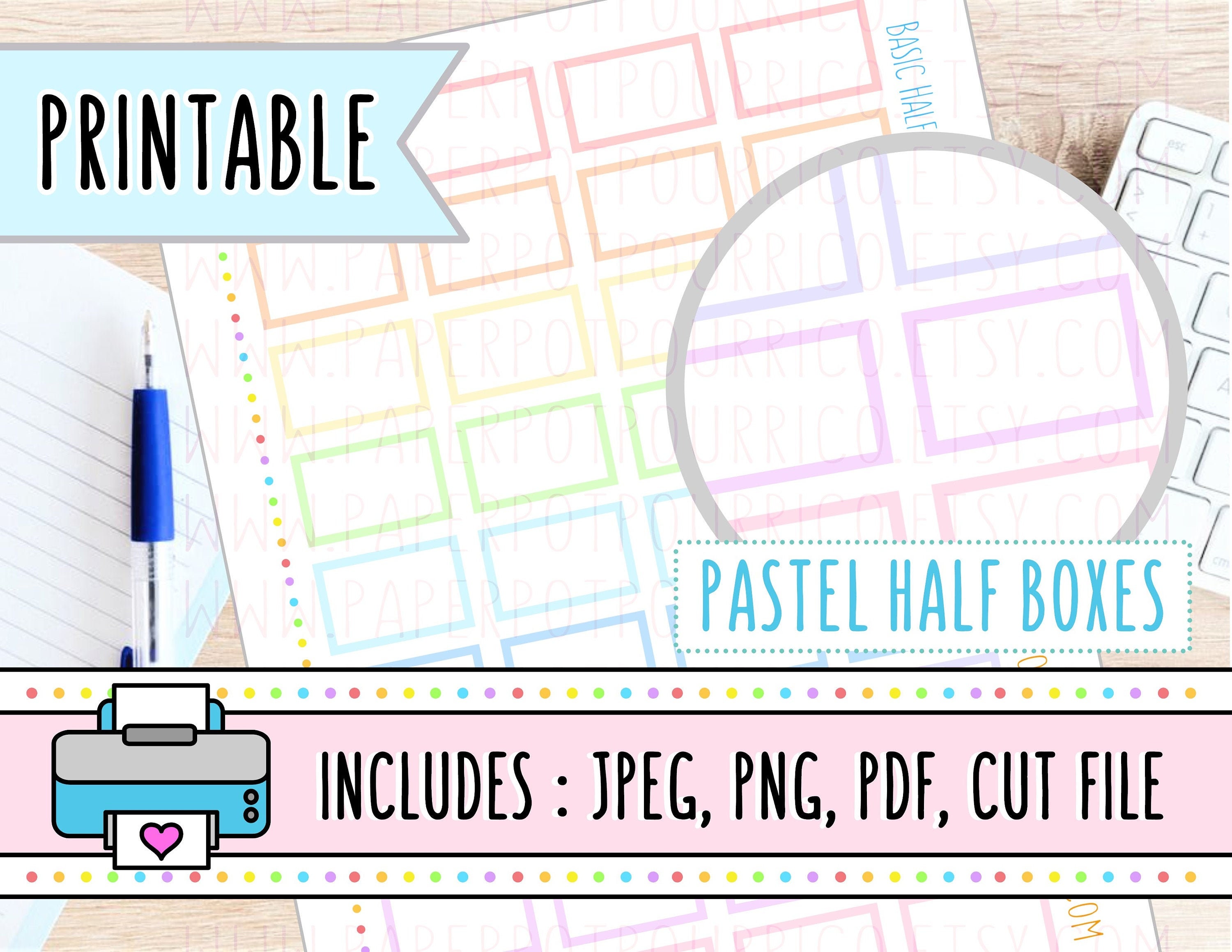 Pastel Rainbow Planner Half Box Stickers - Printable Writing Spot ...