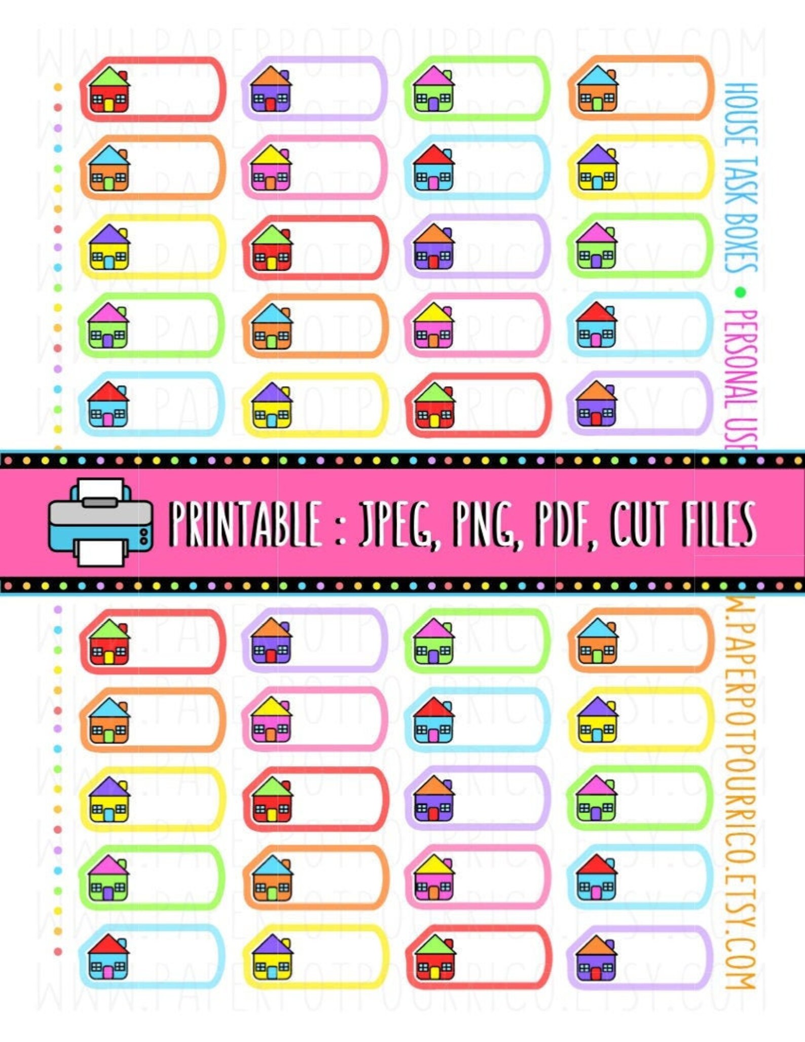 Cute Colorful House Task Boxes, Functional Printable Planner Stickers ...