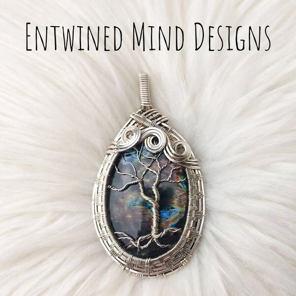 Tree of life Rainbow Spectralite Labradorite Wire Wrapped hand made Copper Jewelry Pendant Necklace Gift Present