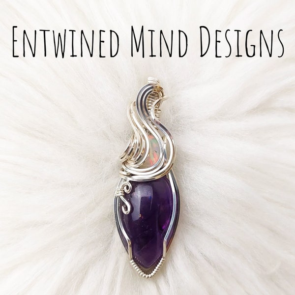 Trapiche Amethyst and Ethiopian Opal Wire Wrapped hand made Solid Sterling Silver Pendant