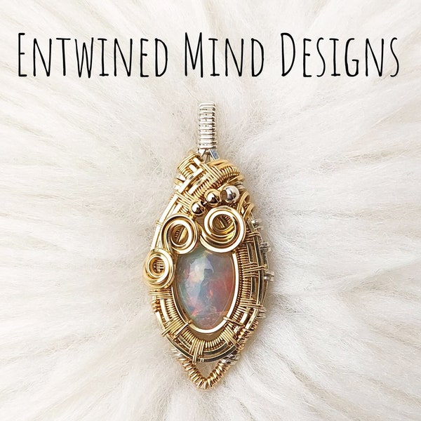 5.4 Carat Ethiopian Opal Wire Wrapped Pendant in 14k Gold and Sterling silver Wire