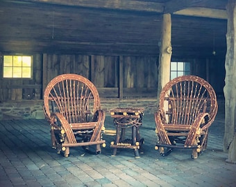 Rustic Handmade chair set ** Twig Willow Rocking Chair Set 2 rocking chairs and end table**