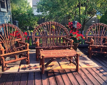 Rustic Twig Willow Furniture Set • Rústico Style Four piece set • includes loveseat , 2 chairs and 1 coffee table