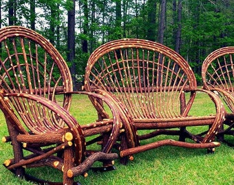 Fan back style Three Piece Twig willow furniture set ** loveseat and 2 willow chairs