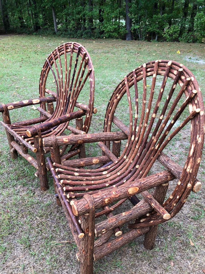 Two Handmade Twig Chairs . Rustic Bentwood Willow Twig Chairs Etsy