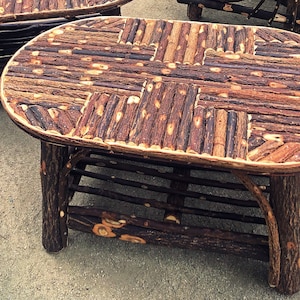 Mosaic Inlaid Top willow coffee table . Twig table