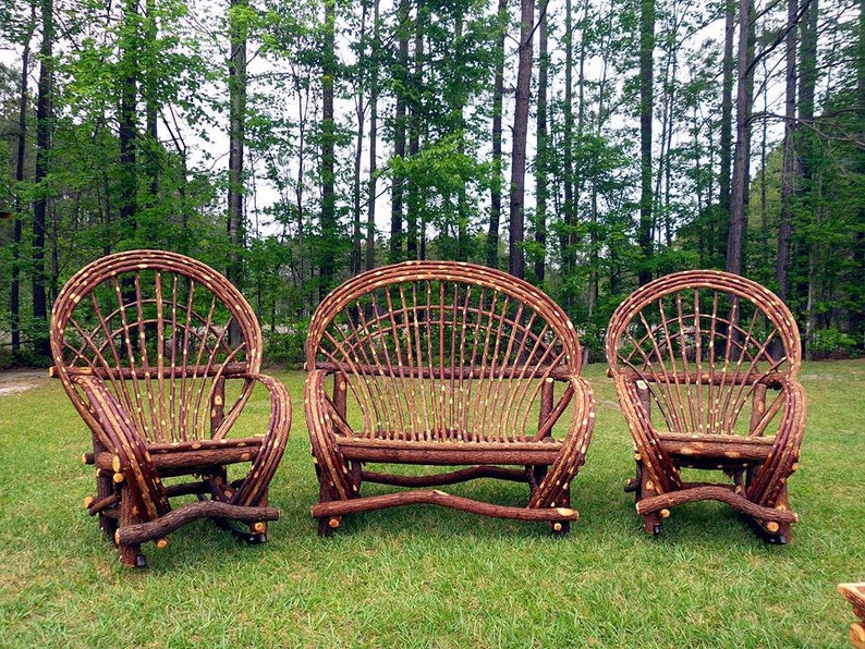 Three Piece Twig Willow Furniture Set Loveseat and 2 Willow Etsy