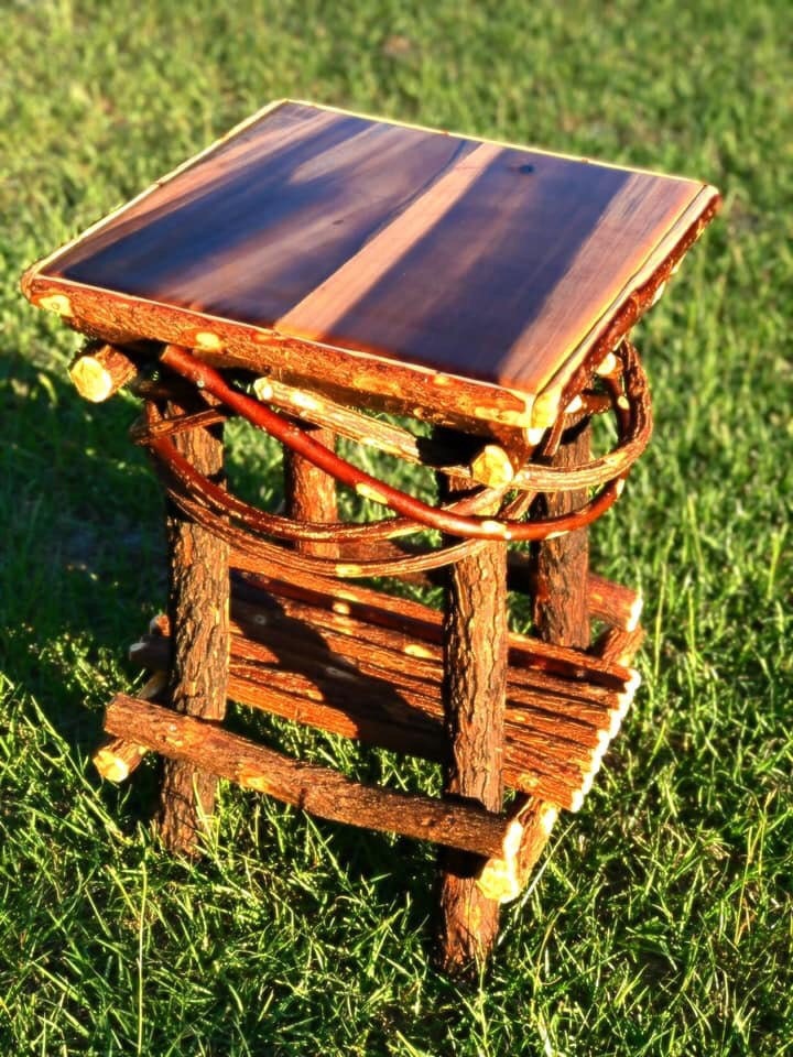 One Rustic Handmade Table Mosaic Willow Wood Top or Solid Etsy