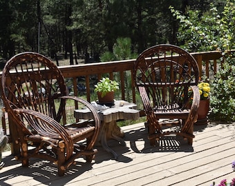 Two handmade twig willow chairs fanback style. Set of two bentwood chairs