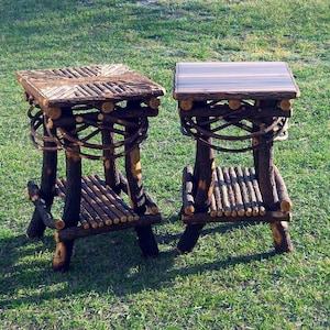Our Best selling side / end table .. listing is for One Rustic Handmade Table ** mosaic willow wood top or solid poplar  wood top.