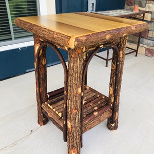 Handmade Twig Willow Accent table with Poplar wood top