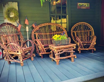 Handmade Twig Willow Furniture Set , 4 pieces 2 chairs , loveseat and end table ** classic style ** Bentwood Twig Furniture set Bent willow