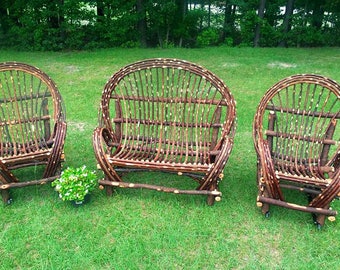 Willow Furniture 3 piece set * Willow loveseat and 2 handmade willow chairs classic style