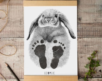 Personalised Baby and Child Rabbit Footprint Kit, baby shower keepsake, woodland nursery decor, baby room wall art, baby bunny footprint kit