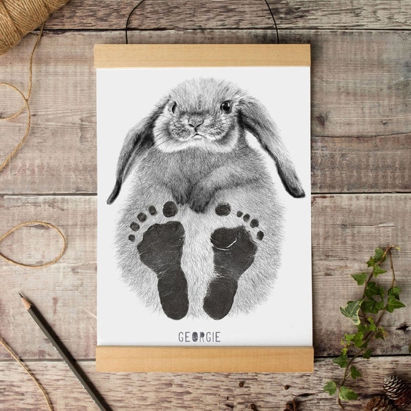 Personalised Baby and Child Rabbit Footprint Kit, baby shower keepsake, woodland nursery decor, baby room wall art, baby bunny footprint kit